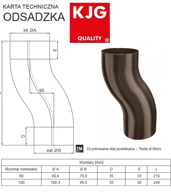 brązowa odsadzka rury spustowej KJG RAL 8028
